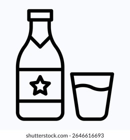 Glass Of Beer And Bottle Vector Icon. Fourth Of July Icon, Vector Style Lineal Icon. 