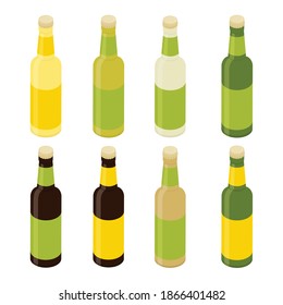 Glass beer bottles isolated on white background. Template for design Vector. Isometric view