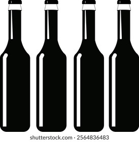 Glass Beer Bottles Vector Art Illustrations Silhouette.white background