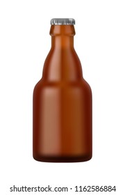 Glass Beer Brown Bottle On White Background Isolated. Ready For Your Design. Product Packing. Vector EPS10