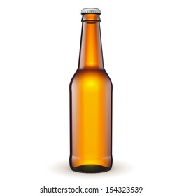 Glass Beer Brown Bottle On White Background Isolated. Ready For Your Design. Product Packing. Vector EPS10 