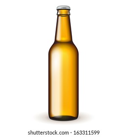 Glass Beer Brown Bottle On White Background Isolated. Ready For Your Design. Product Packing. Vector EPS10