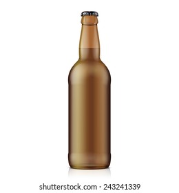 Glass Beer Brown Bottle On White Background Isolated. Ready For Your Design. Product Packing. Vector EPS10