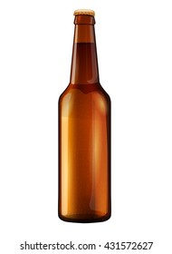 Glass Beer Brown Bottle On White Background Isolated
