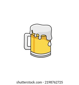 Un vaso de cerveza con espuma burbujeante goteando alrededor del vaso. Diseño plano aislado en un fondo blanco. Ilustración vectorial