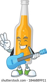 Glass of beer cartoon character style plays music with a guitar. Vector illustration