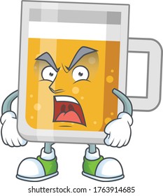 Glass of beer cartoon drawing style with angry face. Vector illustration
