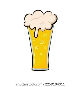 Glass of beer in cartoon style isolated on white background, design element for pub menu or festival posters