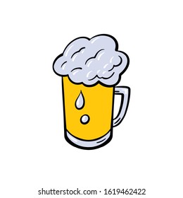 Glass of beer cartoon style vector illustration. Hand drawn sketch imitation
