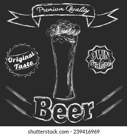 Glass of beer chalk hand drawn vector illustration