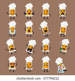 Copo de cerveja conjunto de emoji personagem. Emoticons engraçados dos desenhos animados