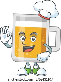 Glass of beer chef cartoon drawing concept proudly wearing white hat