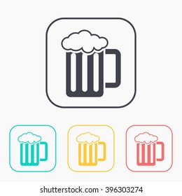 Glass of beer color icon set 