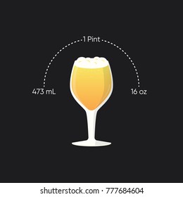 Glass of beer, craft beer glass with comparative measurements