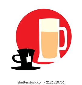 A glass of beer and a cup of tea. Logo. Icon. Vector image for icons, prints, poster and illustrations.