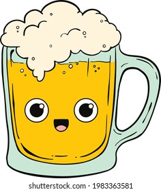 Glass of Beer Cute Kawaii Cartoon Vector Illustration