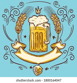 Glass of beer decorative drawn emblem