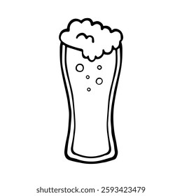Glass of beer, doodle style hand drawn vector illustration. Retro glass of bubbly drink. Octoberfest and St. Patrick s day symbol