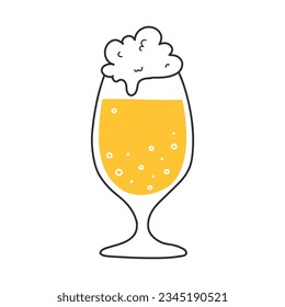Glass with beer in doodle style. Vector illustration. Golden wheat beer.