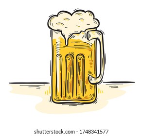 Glass of beer drawn cartoon illustration