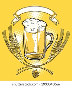 Glass of beer - drawn decorative emblem