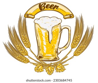 Glass of beer - drawn decorative emblem