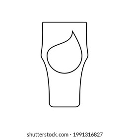 Cerveza de vidrio con una gota de bebida dentro. Dibujo de línea de contorno en estilo plano. Ilustración alcohólica de restaurante para el diseño de celebración. Icono de esquema de bebida. Aislado sobre fondo blanco. Vector.

