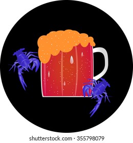 A glass of beer. El foam. Boiled crayfish . Sparkling liquid.