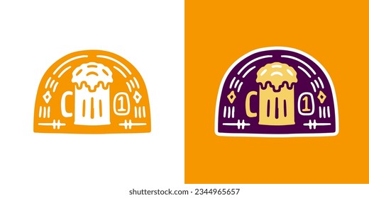 Glass of beer emblem, illustration for t-shirt, sticker, or apparel merchandise. With doodle, retro, groovy, and cartoon style.