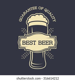 A glass of beer and emblem for text. Vintage style.