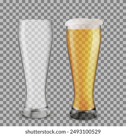 A glass of beer and an empty glass on a transparent background. Vector illustration