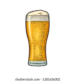 Glass beer. Engraving vintage vector black illustration. Isolated on white background. Hand drawn design element for label and poster