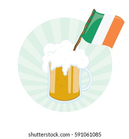 Glass of beer with the flag of Ireland