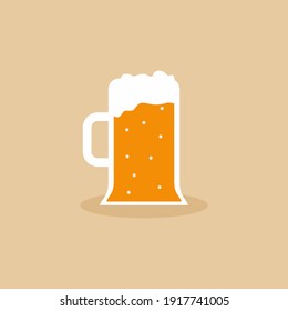 A glass of beer flat icon design element. Root beer foam in big mug with handle for drink. Octoberfest beer symbol with cartoon style. Toasting, champagne and celebration. Vector illustration