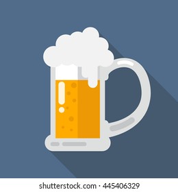 Glass of beer flat icon with long shadow