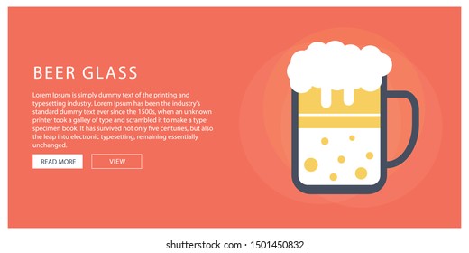Glass of beer in a flat style and orange background