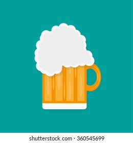 Glass of beer in a flat style  with shadow