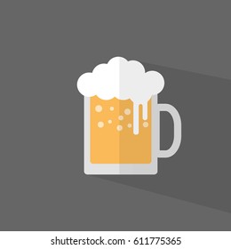 Glass of beer in flat style with shadow