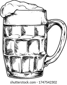 Glass of beer with foam.
