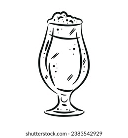 Glass for beer with foam. Black hand drawn silhouettes of glasses. Vector illustration of glasses of water. Symbol glass flat style.