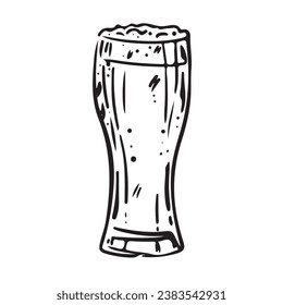 Glass for beer with foam. Black hand drawn silhouettes of glasses. Vector illustration of glasses of water. Symbol glass flat style.