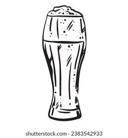 Glass for beer with foam. Black hand drawn silhouettes of glasses. Vector illustration of glasses of water. Symbol glass flat style.