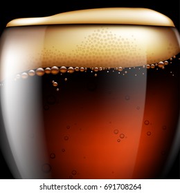 A glass of beer with foam and bubbles. Highly realistic illustration with the effect of transparency.