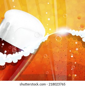 Glass of beer with foam and bubbles. Oktoberfest abstract background