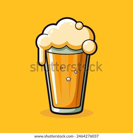 A glass of beer with foam and bubbles on a yellow background
