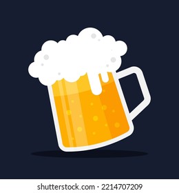 Vidrio de cerveza con espuma o espuma. Mug de ale. Bebida alcohólica en bar, pub y restaurante. Símbolo de bebida para la celebración. Ilustración vectorial de dibujos animados. Icono de diseño gráfico plano aislado. 