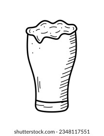 Glass beer with foam icon. Vector illustration of a logo for a bar or pub. Single doodle sketch isolate on white.
