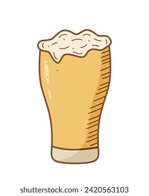 Glass beer with foam icon. Vector illustration of a logo for a bar or pub. Single doodle sketch isolate on white.