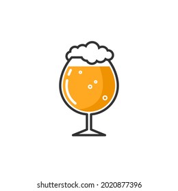 Glass of beer with foam isolated on white background. Flat vector illustration.
