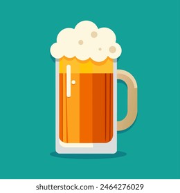 A glass of beer with foam on top, placed on a blue background